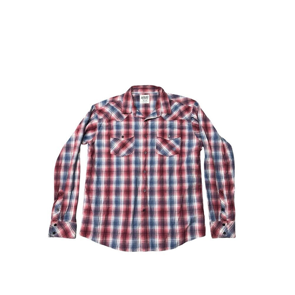 Ariat Men’s Shirt Long Sleeve Adult XL TG Button Up Red Retro Fit Plaid WESTERN